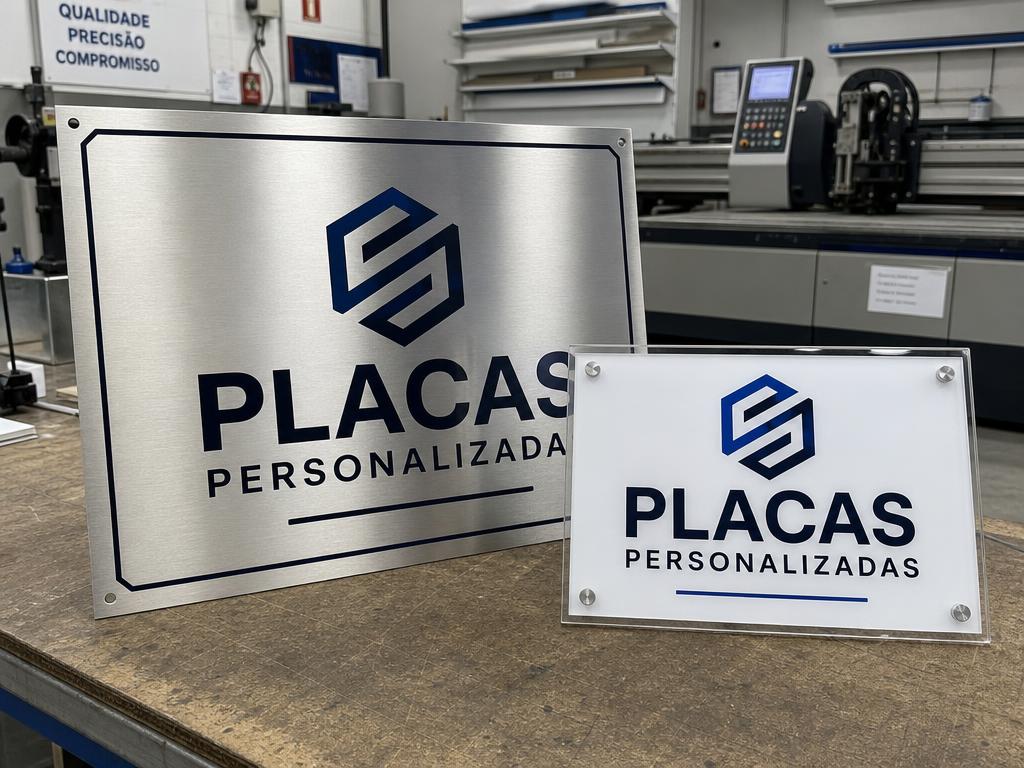 Placas personalizadas em alumínio e acrílico produzidas na fábrica