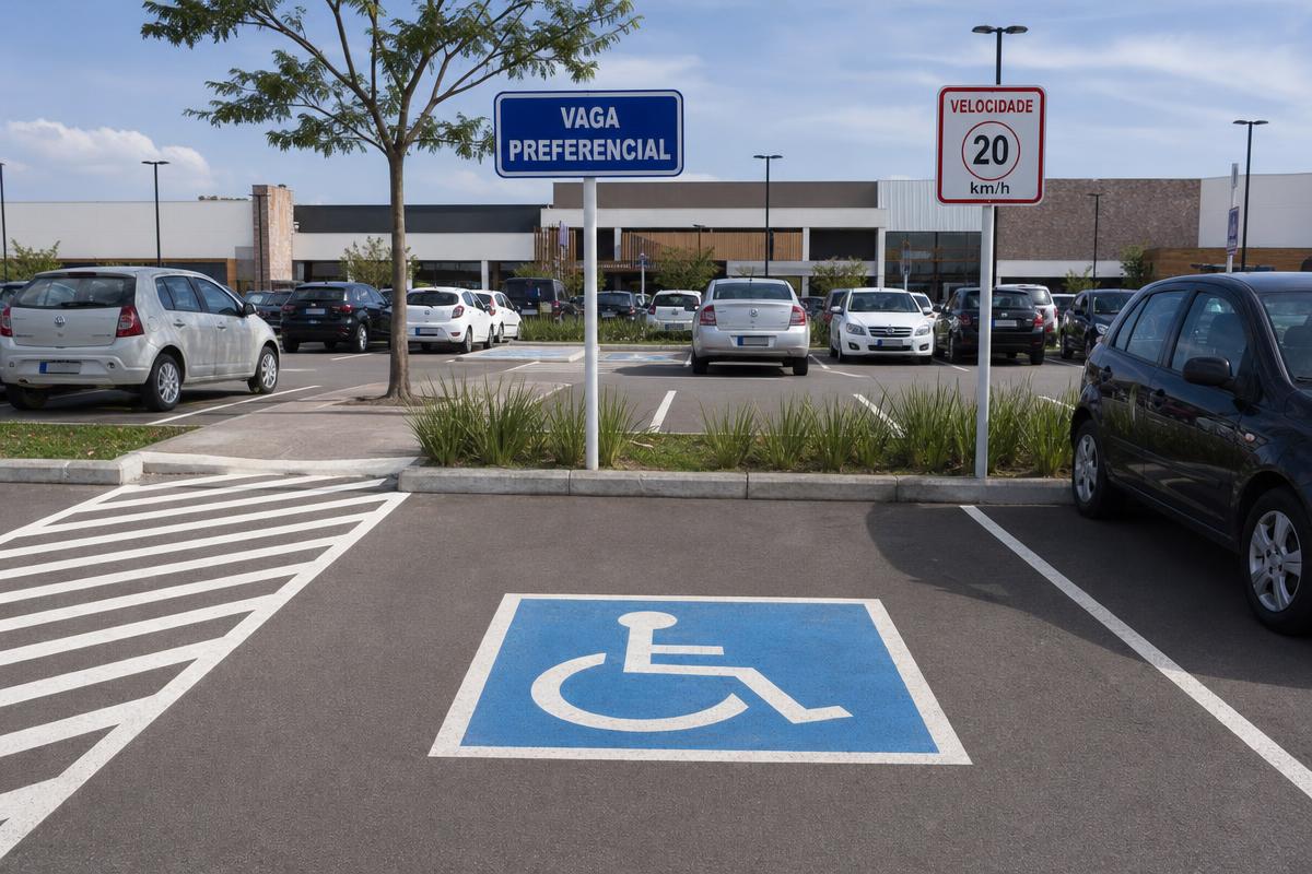 Placas de vaga preferencial e limite de velocidade em estacionamento